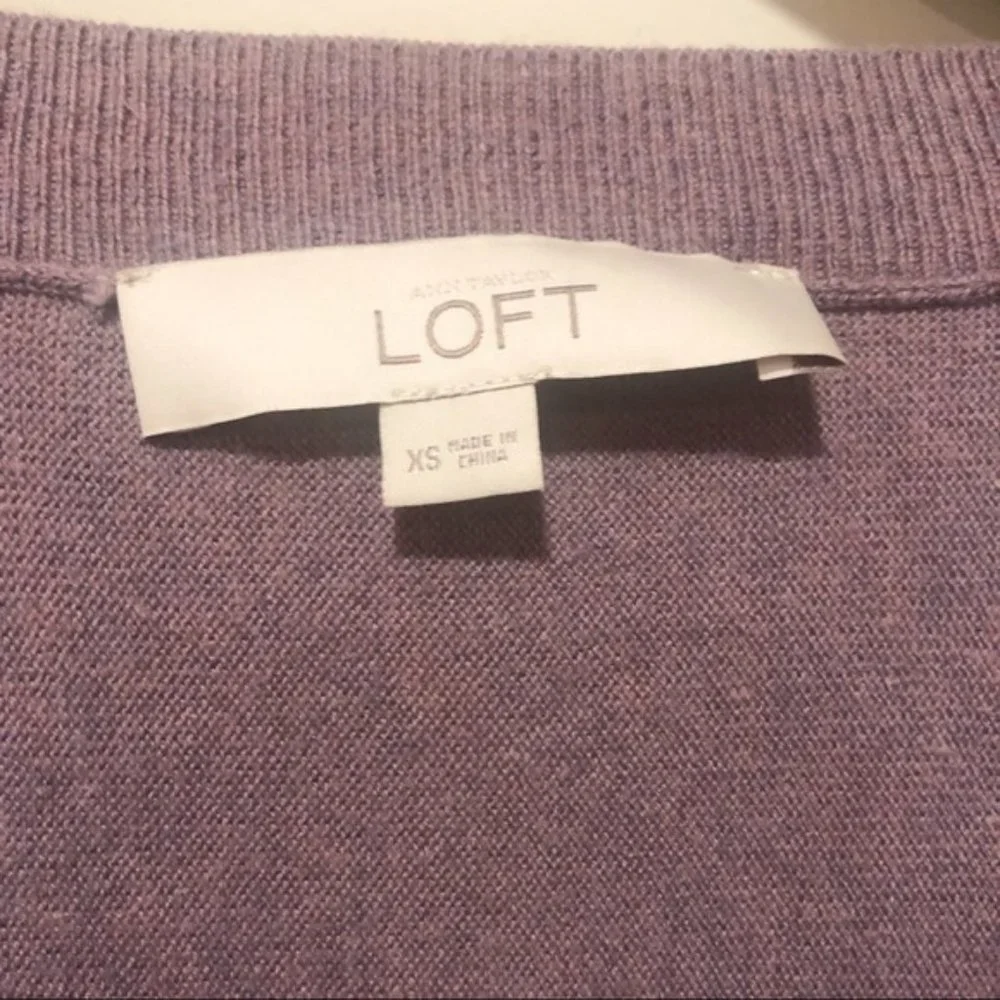 LOFT Lavender Scoop Neck Button Sleeve Sweater